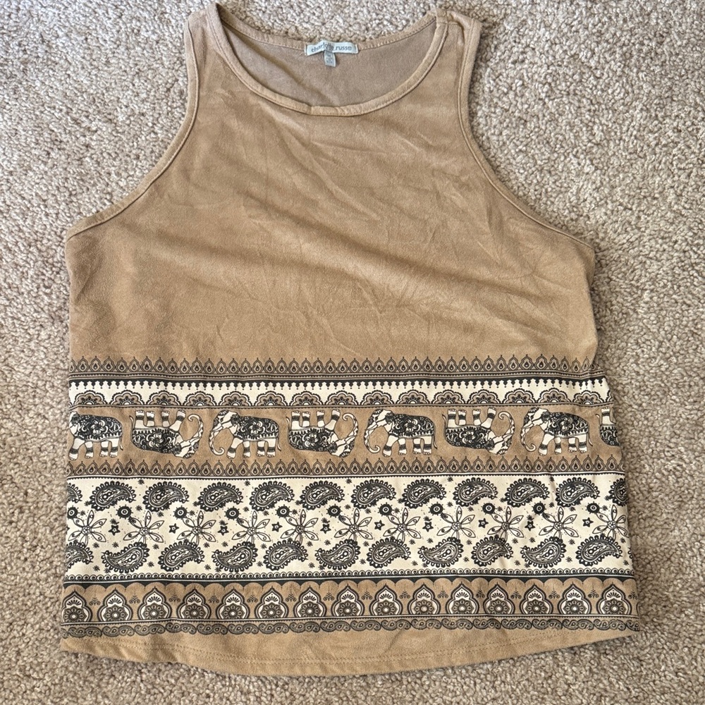 Charlotte Russe Tan Elephant Print Tank Top